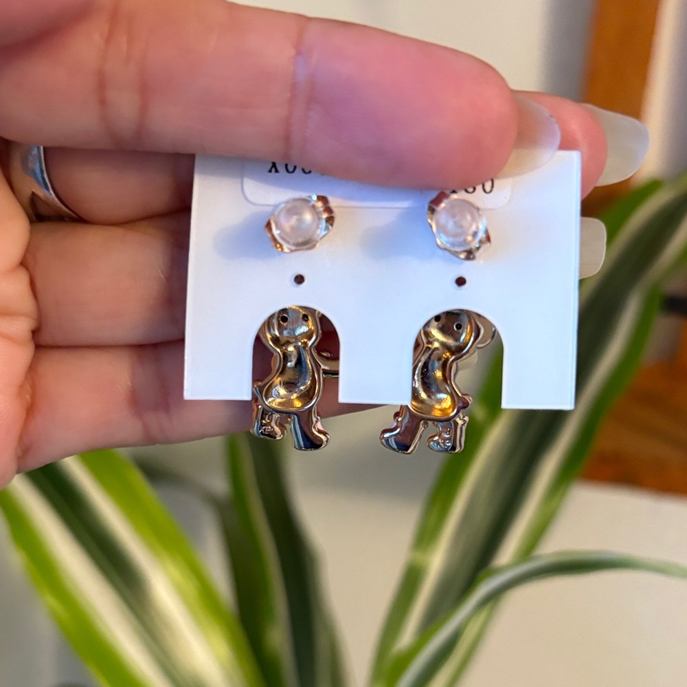 Gold and Pink Bear Earrings - Picture 3 of 4
